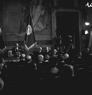 Intervento del Presidente della Repubblica Antonio Segni alla cerimonia per la consegna a S.M. il Re di Svezia del premio assegnato dalla Fondazione Balzan alla Fondazione Nobel, Roma, Campidoglio
