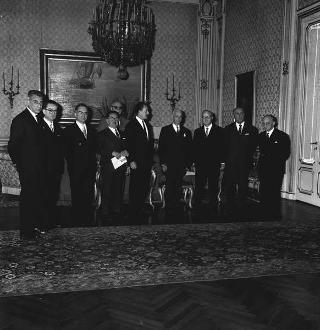 Vittorio Del Vecchio, Presidente del Comitato organizzatore del IV Congresso internazionale di igiene e medicina scolastica ed universitaria, con i componenti del comitato organizzatore in visita di omaggio al Presidente della Repubblica Antonio Segni