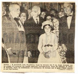 Luigi Antonini, Presidente del Consiglio italo-americano del lavoro con un gruppo di esponenti del sindacato italo-americano in visita di omaggio al Presidente della Repubblica Antonio Segni