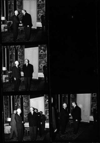Il Presidente della Repubblica Antonio Segni incontra Eamon De Valera, Presidente della Repubblica d'Irlanda, accompagnato da Frank Aiken, Ministro degli affari esteri e Joseph Francis Shields, ambasciatore d'Irlanda a Roma