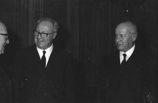 Il Presidente della Repubblica Giuseppe Saragat con Walter Hallstein, Presidente della Commissione economica della CEE e Lionello Levi Sandri