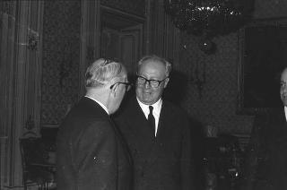 Il Presidente della Repubblica Giuseppe Saragat con Walter Hallstein, Presidente della Commissione economica della CEE e Lionello Levi Sandri