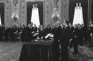 Il Presidente della Repubblica Giuseppe Saragat preside alla cerimonia di Giuramento dei nuovi ministri del terzo Governo Moro