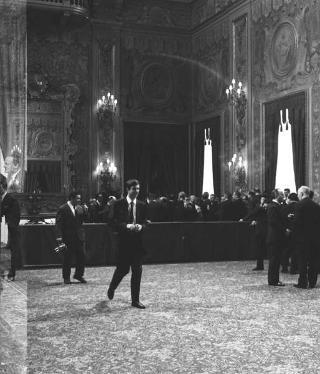 Il Presidente della Repubblica Giuseppe Saragat preside alla cerimonia di Giuramento dei nuovi ministri del terzo Governo Moro