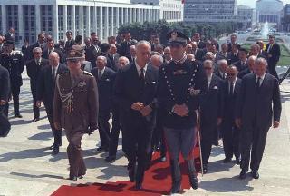 Intervento del Presidente della Repubblica Giuseppe Saragat alla cerimonia per il conferimento delle Stelle al Merito ai nuovi Maestri del Lavoro EUR, Palazzo della civiltà del lavoro