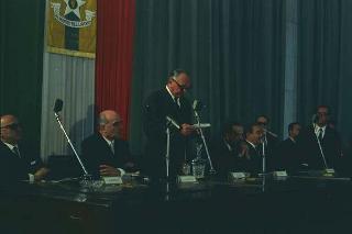 Intervento del Presidente della Repubblica Giuseppe Saragat alla cerimonia per il conferimento delle Stelle al Merito ai nuovi Maestri del Lavoro EUR, Palazzo della civiltà del lavoro
