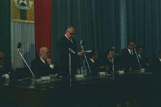 Intervento del Presidente della Repubblica Giuseppe Saragat alla cerimonia per il conferimento delle Stelle al Merito ai nuovi Maestri del Lavoro EUR, Palazzo della civiltà del lavoro