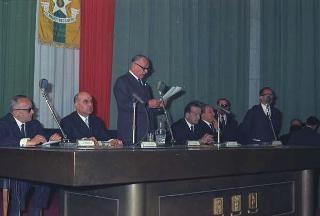 Intervento del Presidente della Repubblica Giuseppe Saragat alla cerimonia per il conferimento delle Stelle al Merito ai nuovi Maestri del Lavoro EUR, Palazzo della civiltà del lavoro