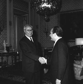 Visita di omaggio al Presidente della Repubblica Giuseppe Saragat degli Editori Anselmo e Virginio Motta per fare dono di un esemplare completo della Enciclopedia Motta