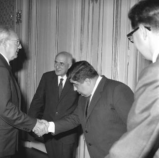 Presidente della Repubblica Giuseppe Saragat riceve la visita di omaggio di Antonio Martinelli, Presidente dell'Ordine degli ingegneri della Provincia di Roma, con il Consiglio dell'Ordine medesimo