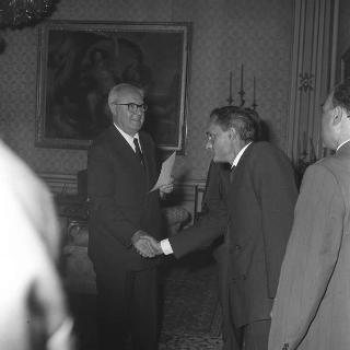 Il Presidente della Repubblica Giuseppe Saragat riceve il sen. Luigi Mariotti, Ministro della sanità, con il Presidente ed i dirigenti dell'Unione nazionale vigili sanitari d'Italia, per consegna all'Unione della Medaglia d'oro al merito della sanità pubblica