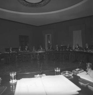Il Presidente della Repubblica Giuseppe Saragat  durante la riunione del Consiglio Superiore della Magistratura, Palazzo dei Marescialli