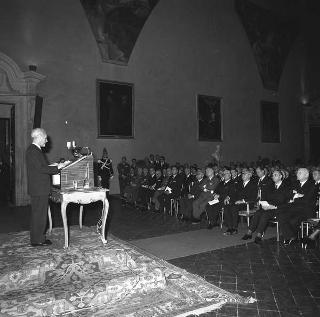 Intervento del Presidente della Repubblica Giuseppe Saragat interviene alla cerimonia inaugurale della XVIII sessione del Centro Alti Studi Militari (CASM), Roma, Palazzo Barberini