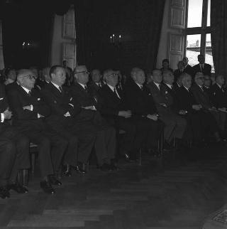 Il Presidente della Repubblica Giuseppe Saragat per le celebrazioni del centenario della nascita di Benedetto Croce, Accademia Nazionale dei Lincei. Palazzo Corsini
