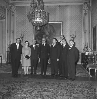 Il Presidente della Repubblica Giuseppe Saragat riceve in udienza Cesare Bionaz, Presidente della Giunta regionale della Valle d'Aosta e Giuseppe Montesano, Presidente del Consiglio regionale
