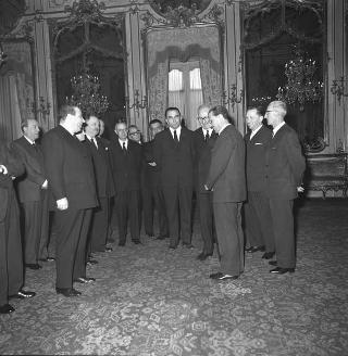 Ricevimento delle Alte Cariche dello Stato e del Corpo Diplomatico per la tradizionale presentazione degli auguri di Natale e Capodanno al Presidente della Repubblica Giuseppe Saragat