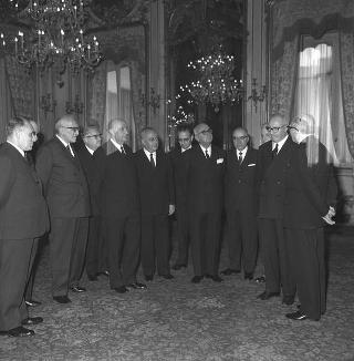 Ricevimento delle Alte Cariche dello Stato e del Corpo Diplomatico per la tradizionale presentazione degli auguri di Natale e Capodanno al Presidente della Repubblica Giuseppe Saragat