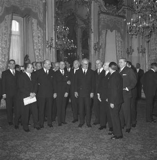 Ricevimento delle Alte Cariche dello Stato e del Corpo Diplomatico per la tradizionale presentazione degli auguri di Natale e Capodanno al Presidente della Repubblica Giuseppe Saragat