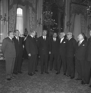 Ricevimento delle Alte Cariche dello Stato e del Corpo Diplomatico per la tradizionale presentazione degli auguri di Natale e Capodanno al Presidente della Repubblica Giuseppe Saragat