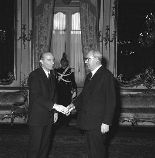 Ricevimento delle Alte Cariche dello Stato e del Corpo Diplomatico per la tradizionale presentazione degli auguri di Natale e Capodanno al Presidente della Repubblica Giuseppe Saragat