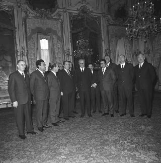 Ricevimento delle Alte Cariche dello Stato e del Corpo Diplomatico per la tradizionale presentazione degli auguri di Natale e Capodanno al Presidente della Repubblica Giuseppe Saragat