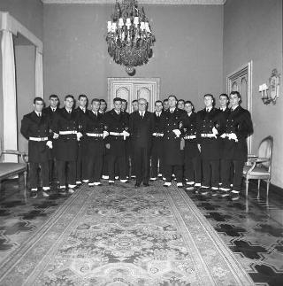 Visita al Palazzo del Quirinale degli allievi dell'Accademia navale di Livorno e udienza con il Presidente della Repubblica Giuseppe Saragat