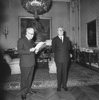 Visita di omaggio al Presidente della Repubblica Giuseppe Saragat di Riccardo Riccardi, Presidente della Società geografica italiana, con una rappresentanza dell'Istituto, per il centenario di fondazione