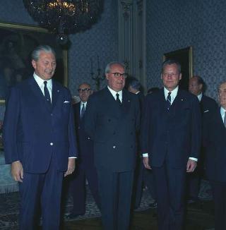 Incontro del Presidente della Repubblica Giuseppe Saragat con Kurt Georg Kiesinger, Cancelliere Federale della Repubblica di Germania, con Willy Brandt, Ministro degli esteri tedesco, e Amintore Fanfani, Ministro degli esteri