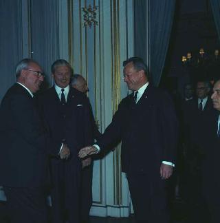 Incontro del Presidente della Repubblica Giuseppe Saragat con Kurt Georg Kiesinger, Cancelliere Federale della Repubblica di Germania, con Willy Brandt, Ministro degli esteri tedesco, e Amintore Fanfani, Ministro degli esteri