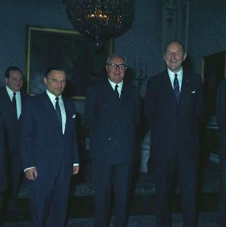 Incontro del Presidente della Repubblica Giuseppe Saragat con Piet de Jong, Primo Ministro dei Paesi Bassi, con Joseph Luns, Ministro degli esteri, l'ambasciatore dei Paesi Bassi a Roma e Amintore Fanfani, Ministro degli esteri