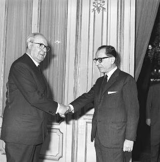 Il Presidente della Repubblica Giuseppe Saragat con Aldo Sandulli, nuovo Presidente della Corte costituzionale