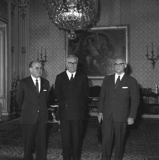 Il Presidente della Repubblica Giuseppe Saragat  con il Presidente della Fiera Campionaria di Milano  l'avv. Adrio Casati e il  Segretario generale  Michele Guido Franci