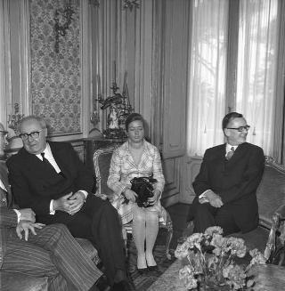 Karl Schiller, Ministro dell'economia della Repubblica Federale di Germania, con Emilio Colombo, Ministro del tesoro in udienza dal Presidente della Repubblica Giuseppe Saragat