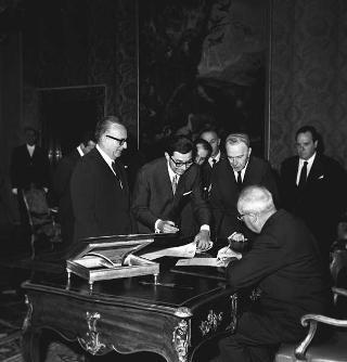 Il Presidente della Repubblica Giuseppe Saragat  durante la cerimonia di Giuramento dei ministri del II Governo Rumor