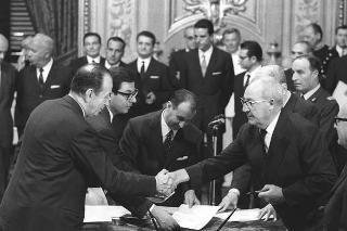 Il Presidente della Repubblica Giuseppe Saragat  durante la cerimonia di Giuramento dei ministri del II Governo Rumor