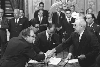 Il Presidente della Repubblica Giuseppe Saragat  durante la cerimonia di Giuramento dei ministri del II Governo Rumor