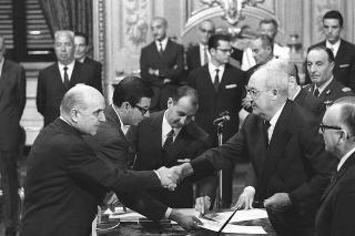 Il Presidente della Repubblica Giuseppe Saragat  durante la cerimonia di Giuramento dei ministri del II Governo Rumor