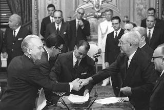Il Presidente della Repubblica Giuseppe Saragat  durante la cerimonia di Giuramento dei ministri del II Governo Rumor