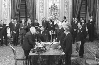 Il Presidente della Repubblica Giuseppe Saragat  durante la cerimonia di Giuramento dei ministri del II Governo Rumor