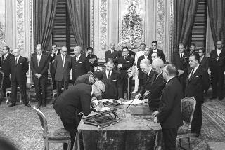Il Presidente della Repubblica Giuseppe Saragat  durante la cerimonia di Giuramento dei ministri del II Governo Rumor
