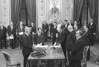 Il Presidente della Repubblica Giuseppe Saragat  durante la cerimonia di Giuramento dei ministri del II Governo Rumor