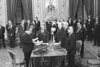 Il Presidente della Repubblica Giuseppe Saragat  durante la cerimonia di Giuramento dei ministri del II Governo Rumor
