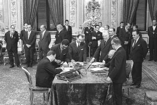 Il Presidente della Repubblica Giuseppe Saragat  durante la cerimonia di Giuramento dei ministri del II Governo Rumor