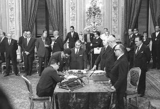 Il Presidente della Repubblica Giuseppe Saragat  durante la cerimonia di Giuramento dei ministri del II Governo Rumor