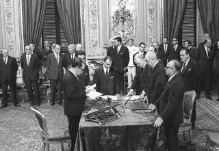Il Presidente della Repubblica Giuseppe Saragat  durante la cerimonia di Giuramento dei ministri del II Governo Rumor