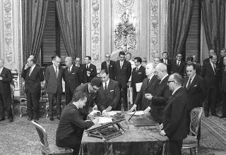 Il Presidente della Repubblica Giuseppe Saragat  durante la cerimonia di Giuramento dei ministri del II Governo Rumor