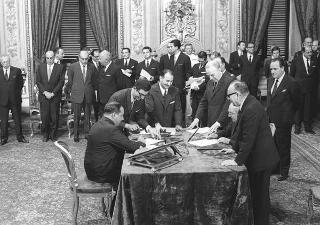 Il Presidente della Repubblica Giuseppe Saragat  durante la cerimonia di Giuramento dei ministri del II Governo Rumor
