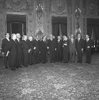 Il Presidente della Repubblica Giuseppe Saragat  durante la cerimonia di Giuramento dei ministri del II Governo Rumor