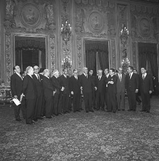 Il Presidente della Repubblica Giuseppe Saragat  durante la cerimonia di Giuramento dei ministri del II Governo Rumor