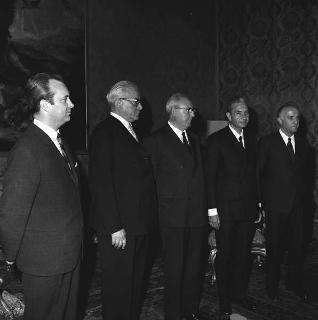 Incontro del Presidente della Repubblica Giuseppe Saragat con Janos Peter, Ministro degli affari esteri di Ungheria, accompagnato da Aldo Moro, Ministro degli affari esteri